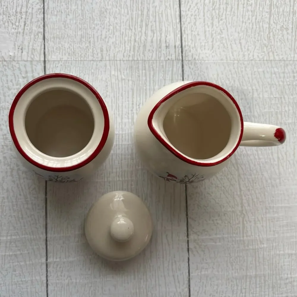 Vintage Royal Seasons Snowman Stoneware Sugar & Creamer Set
